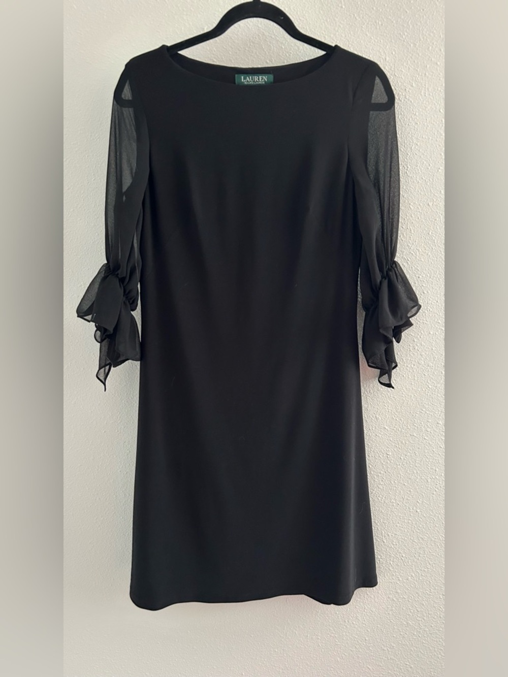 Ralph Lauren Black Sheer-Sleeve Ruffle Shift Dress